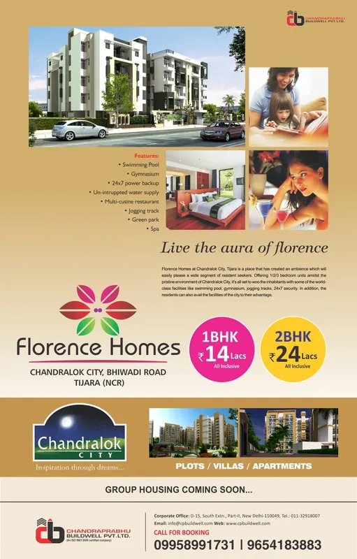 Chandraprabhu — Florence Homes — “Live the aura of Florence” — 1 & 2 BHK, Bhiwadi