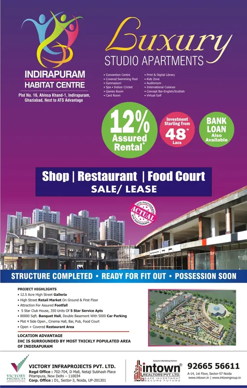 Indirapuram Habitat Centre — Luxury studio apartments, 12% assured rental