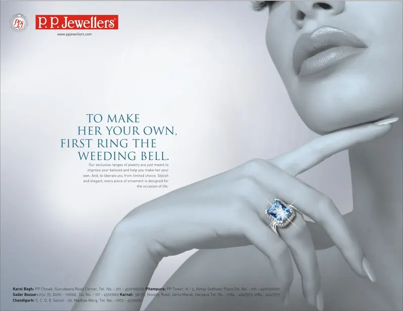P.P. Jewellers — “To make her your own, first ring the wedding bell”