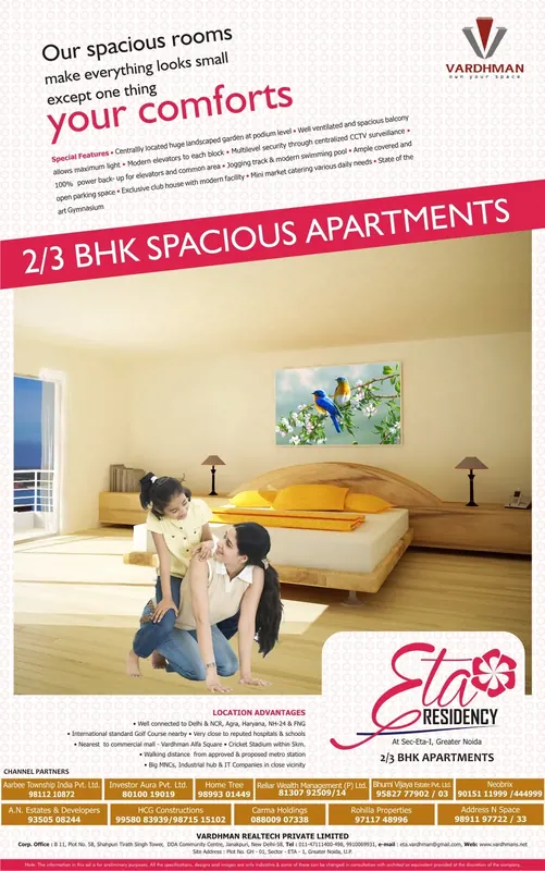 Vardhman — Eta Residency — “Our spacious rooms make everything look small” — 2/3 BHK