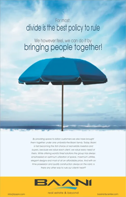 Baani — Full page, HT City — “Divide is the best policy to rule. We, however, bring people together!”