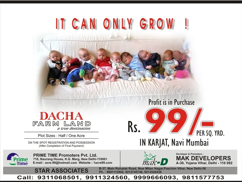 Mak Developers — Dacha Farm Land — Half page, Hindustan Times — “It can only grow!” — Karjat, Navi Mumbai