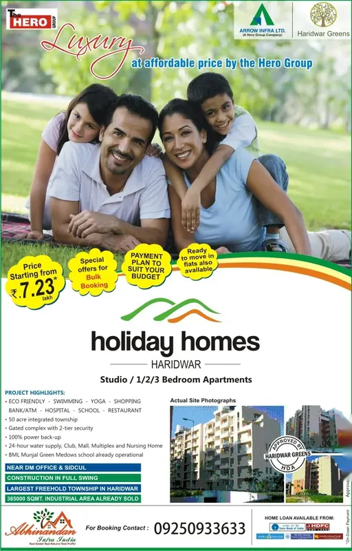 Hero Group — Holiday Homes — Full page, The Times of India — Studio to 3 BHK in Haridwar