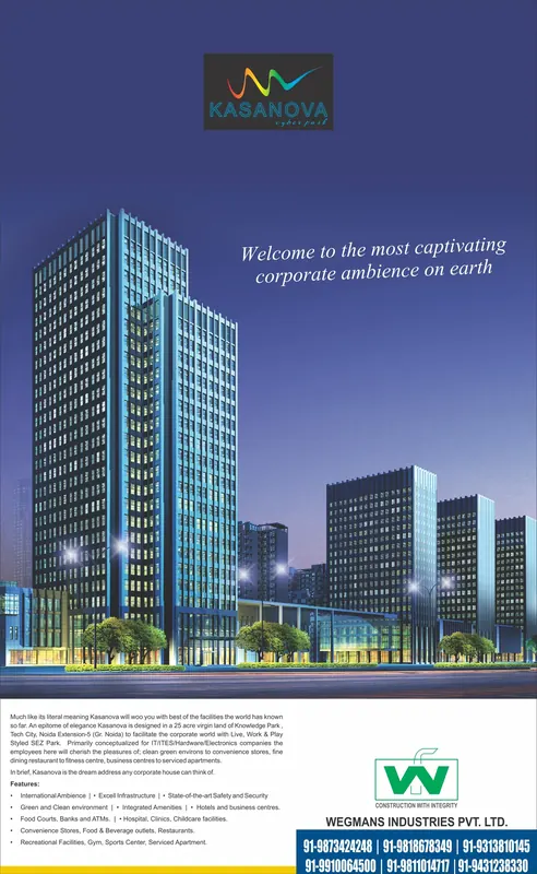Wegmans Industries — Kasanova — Full page, The Times of India — “The most captivating corporate ambience on earth”