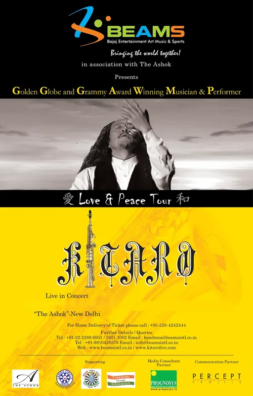 Beams — Kitaro — Full page, HT City — Love & Peace tour, live at The Ashok, New Delhi