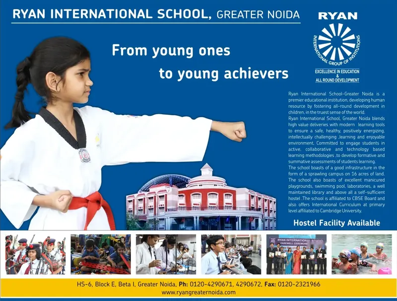 Ryan International School, Greater Noida — Half page, The Times of India — “From young ones to young achievers”