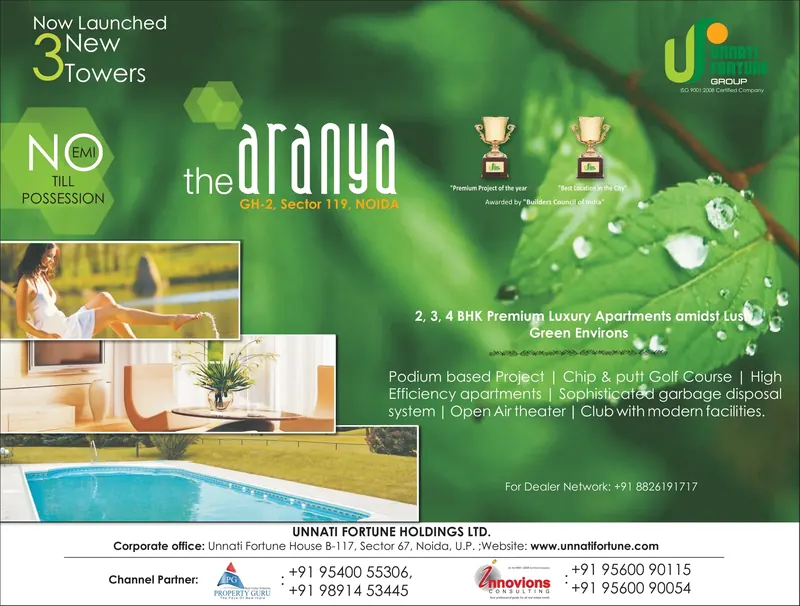 Unnati Fortune — The Aranya — Half page, Amar Ujala — “Now launched, 3 new towers” — Sector 119, Noida