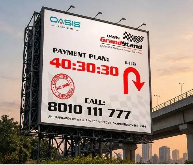 Oasis — Grand Stand — 40:30:30 payment plan, with a U-turn pointer